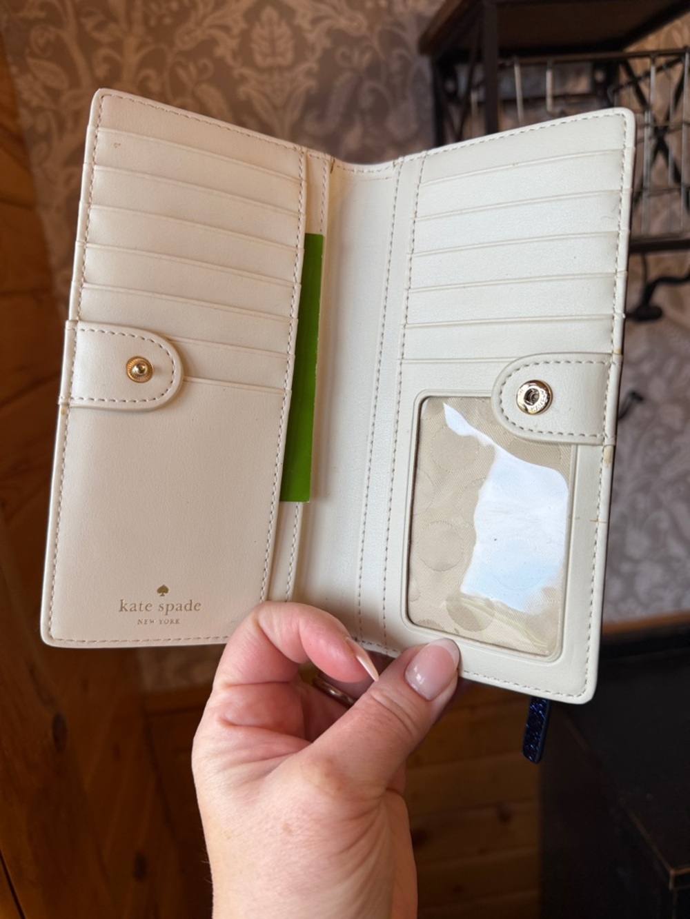 Kate Spade Blue Glitter Stacy Bifold Wallet w/Care Card - Picture 3 of 5